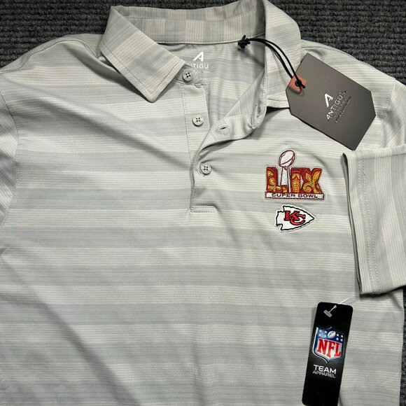 Antigua Super Bowl LVII Kansas City Chiefs Tunnel Polo Shirt M Gray & White St - Picture 1 of 7